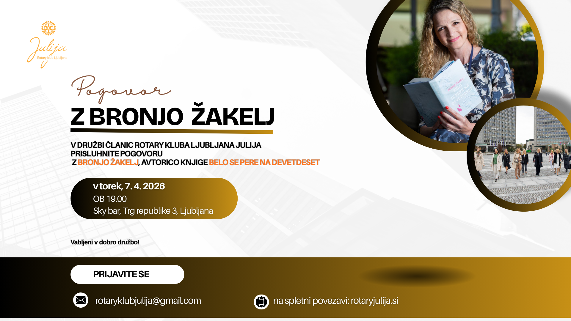 DOGODEK: Vabilo na pogovor z Bronjo Žakelj, avtorico knjige Belo se pere na devetdeset, v torek, 7. 4. 2026