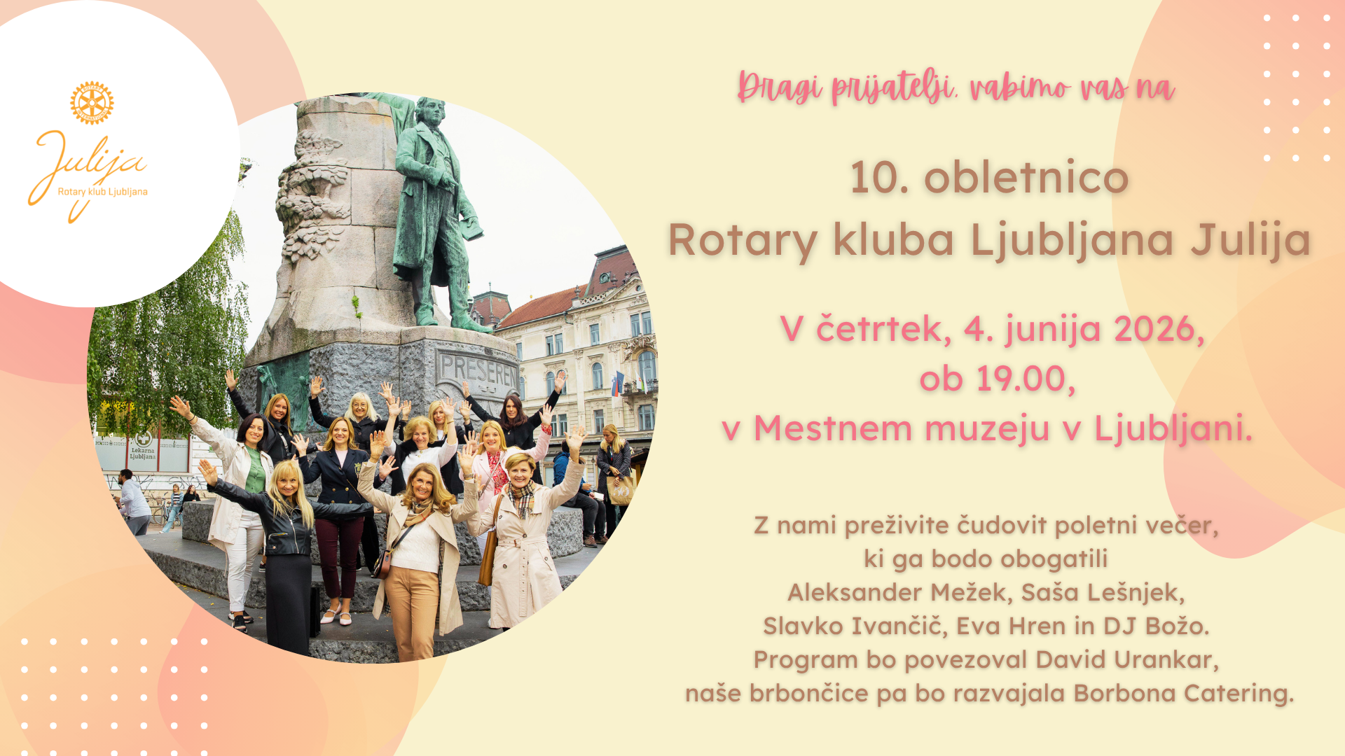 DOGODEK: Vabilo na 10. obletnico Rotary kluba Ljubljana Julija